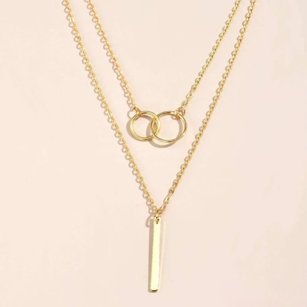 Retro Gold Doppelkreis Anhänger Halskette