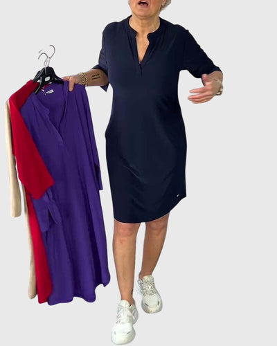 Katherine | Unifarbenes V-Ausschnitt-Kleid