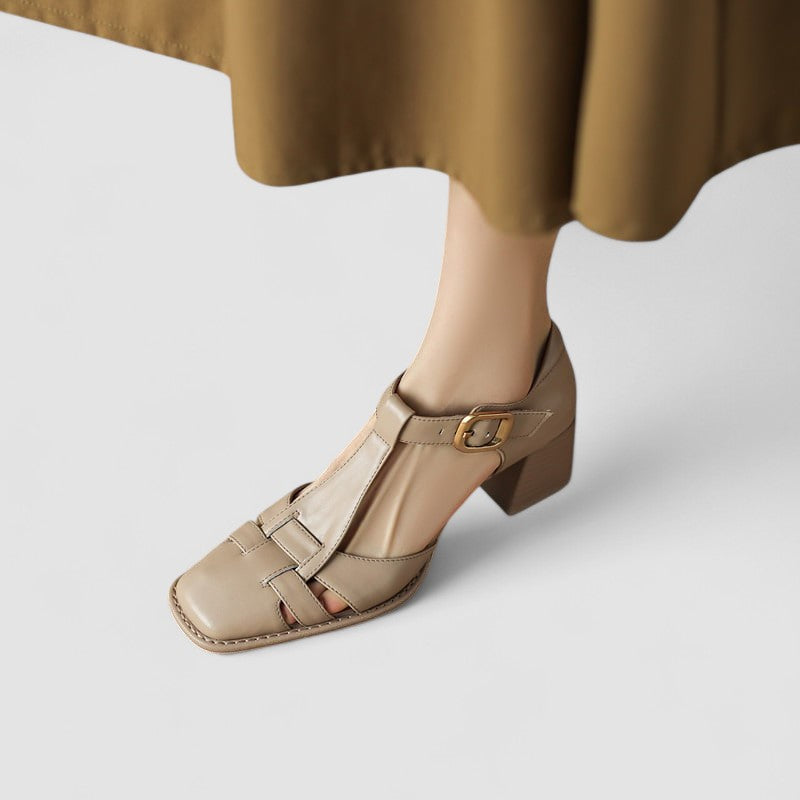 Elyxiana | Orthopädische T-Riemen Blockabsätze
