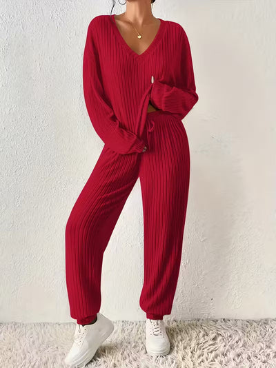 Alena™ - Gemütliches V-Ausschnitt Zweiteiliges Set