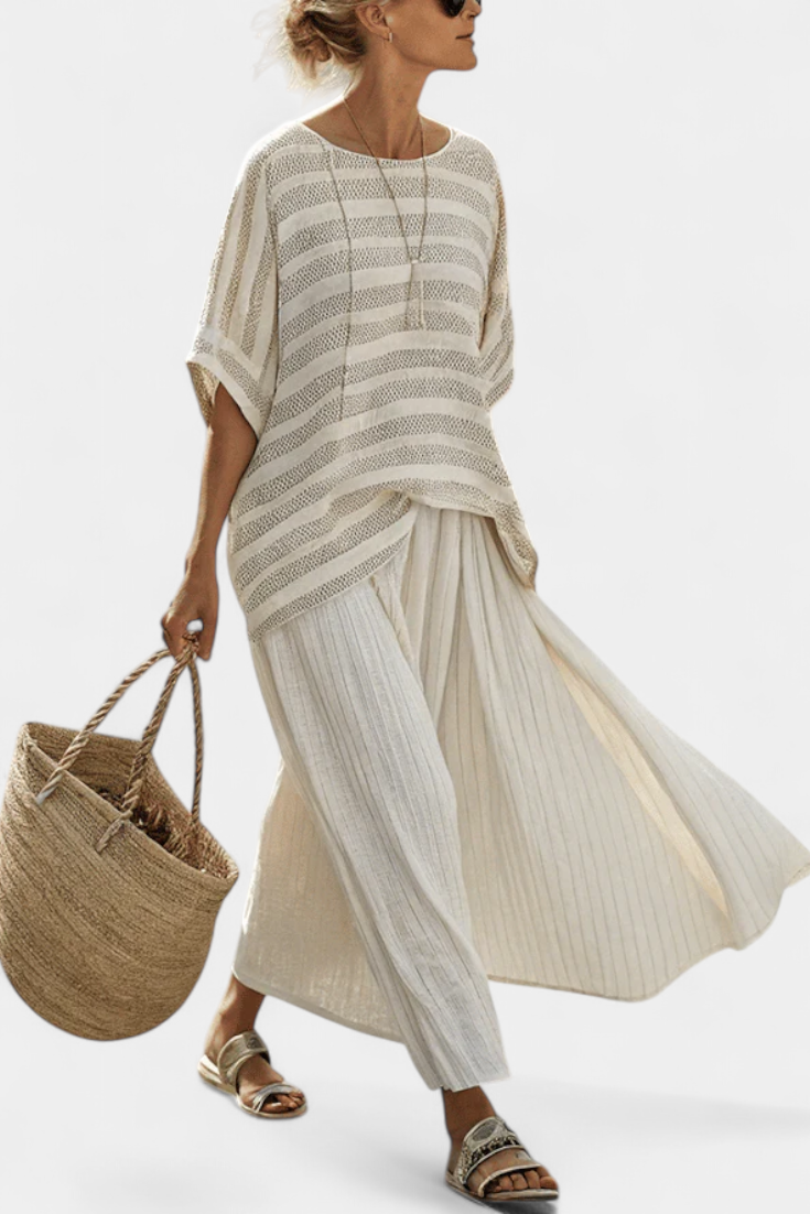 Westlyn | Bequemes gestreiftes Bambus-Top & fließende Leinenhose