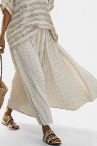 Westlyn | Bequemes gestreiftes Bambus-Top & fließende Leinenhose
