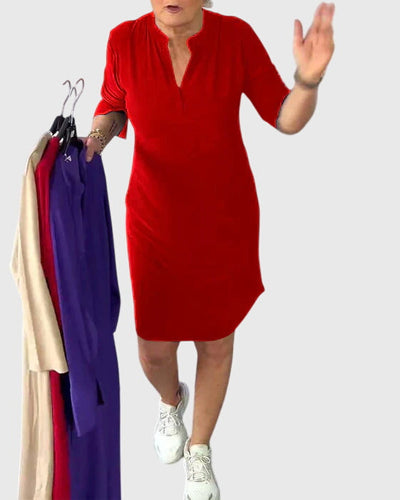 Katherine | Unifarbenes V-Ausschnitt-Kleid