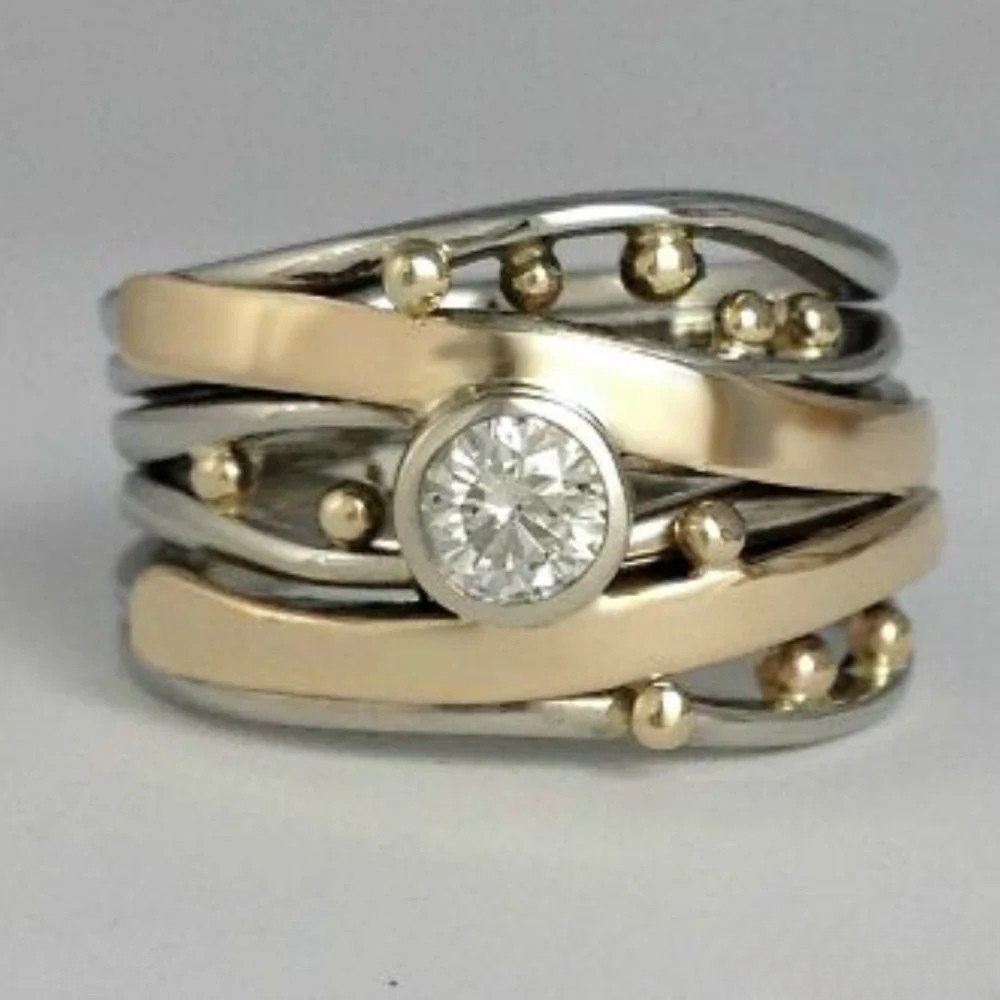 Klassischer Gold Inlay Zirkonia Ring