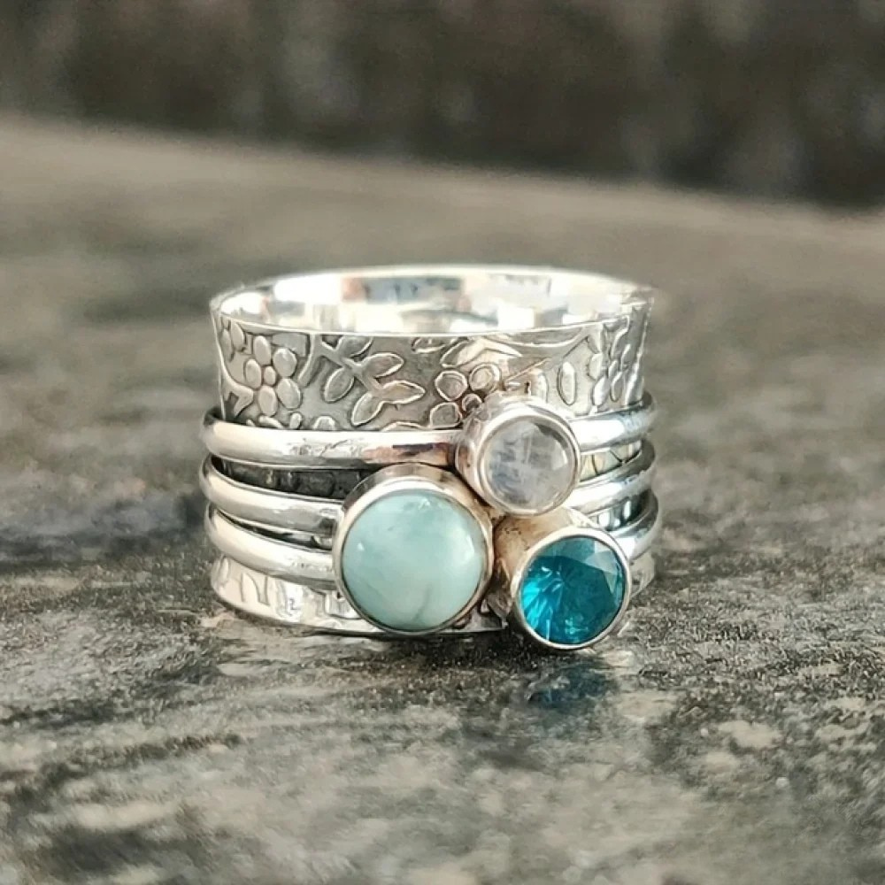 Retro Natürlicher Blauer Steinring