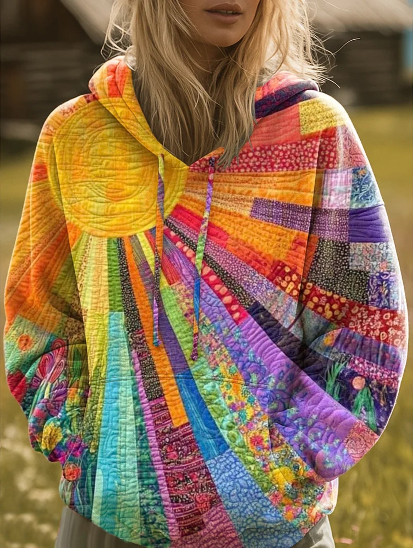 Lani™ - Bohemian Multicolor Patchwork Hoodie