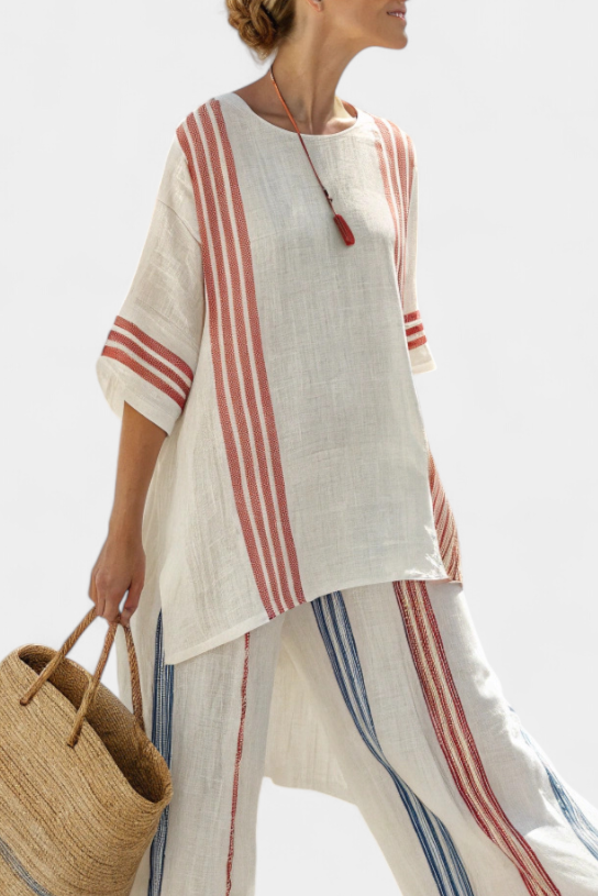 Solvane | Elegantes Multicolor Gestreiftes Top & Mediterrane Hose