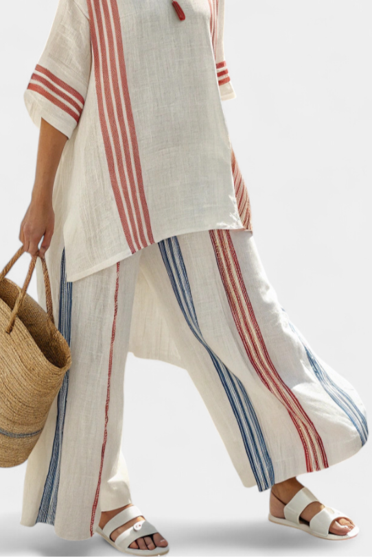 Solvane | Elegantes Multicolor Gestreiftes Top & Mediterrane Hose