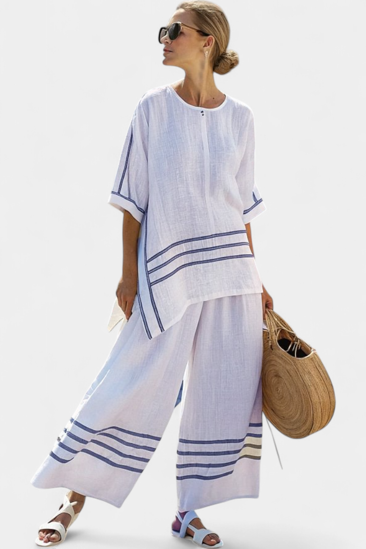 Wynric | Elegantes gestreiftes asymmetrisches Top & auffällige Hose