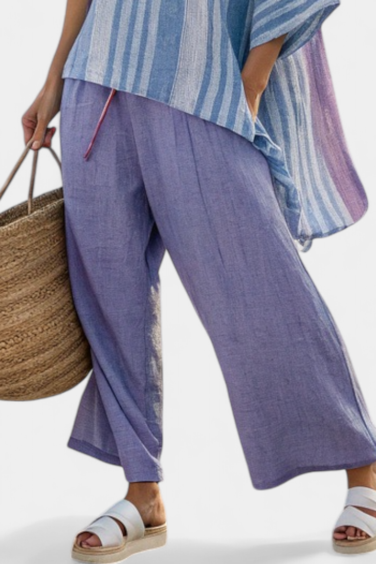 Zellora | Elegantes Lavendel- und Himmelblaues Top & Leinenhose