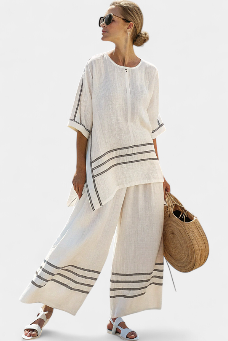 Wynric | Elegantes gestreiftes asymmetrisches Top & auffällige Hose