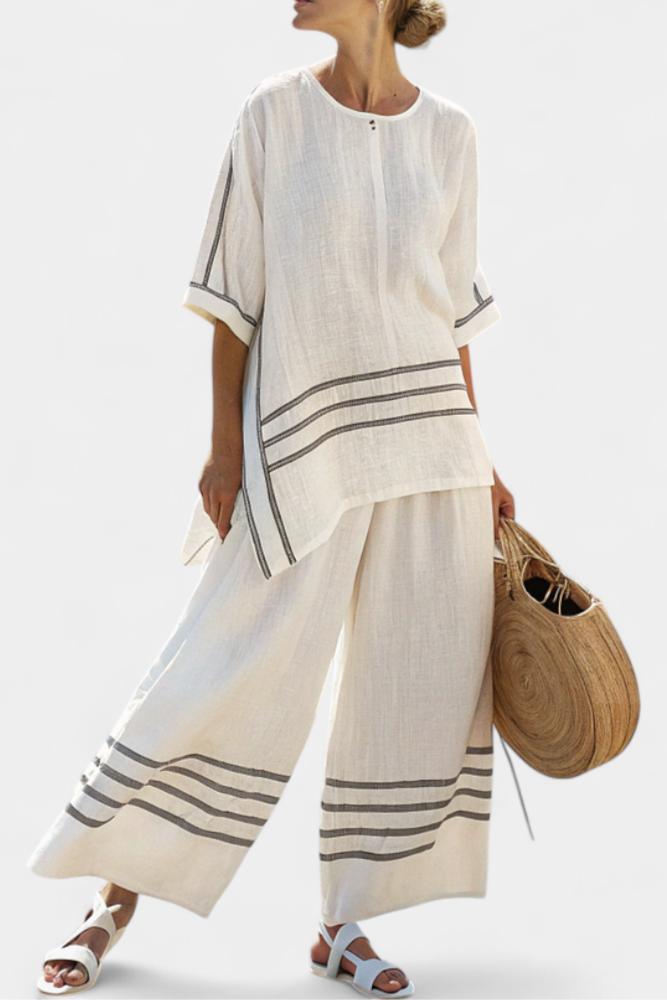 Wynric | Elegantes gestreiftes asymmetrisches Top & auffällige Hose