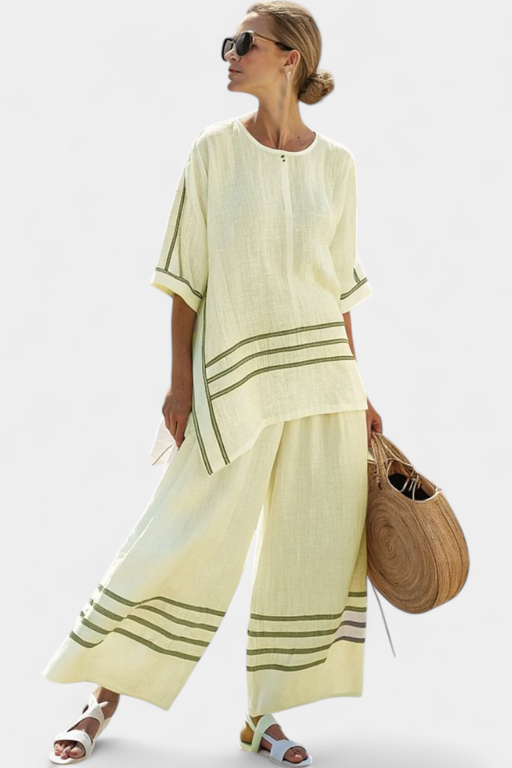 Wynric | Elegantes gestreiftes asymmetrisches Top & auffällige Hose