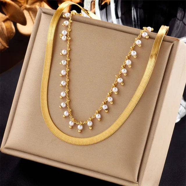 Marizanne | Luxus Schlangen Choker & Perlen Schmuckset 18K Gold