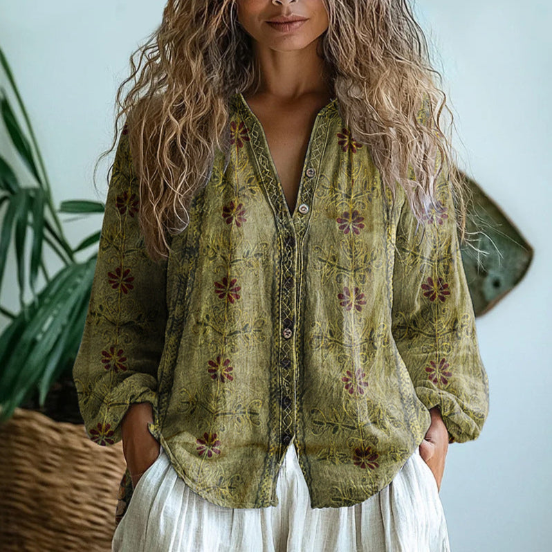 Carol™ - Vintage Blattbluse