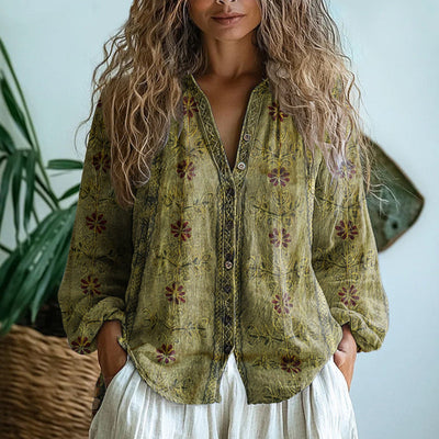 Carol™ - Vintage Blattbluse