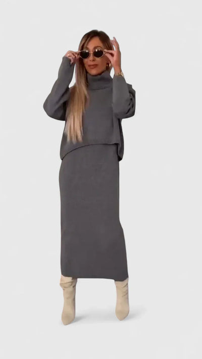 Chrystahl | Elegantes Kleid und Rollkragenpullover Set