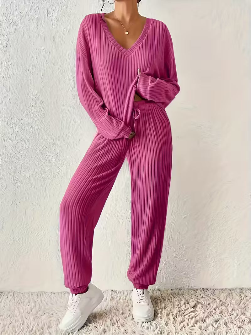 Alena™ - Gemütliches V-Ausschnitt Zweiteiliges Set