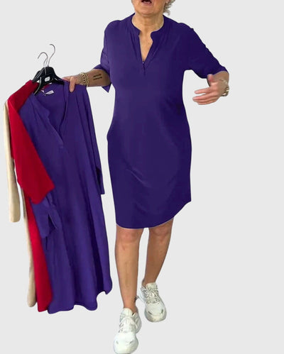 Katherine | Unifarbenes V-Ausschnitt-Kleid