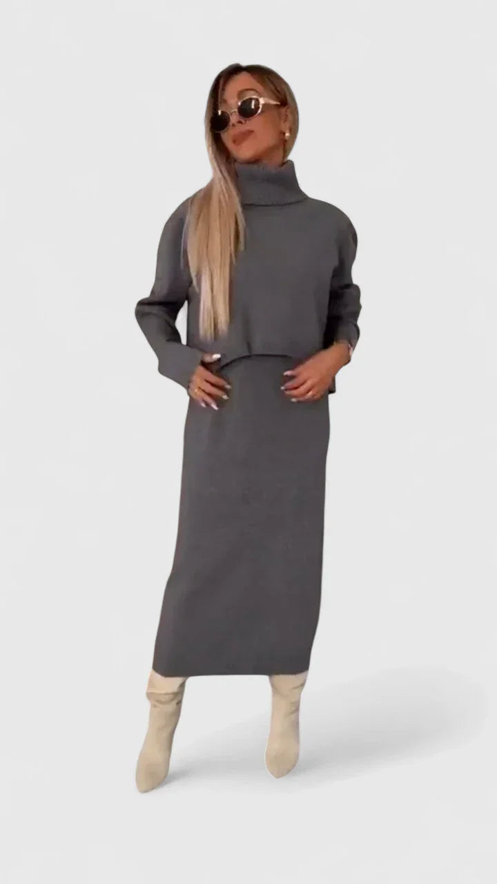 Chrystahl | Elegantes Kleid und Rollkragenpullover Set
