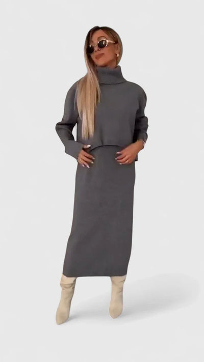 Chrystahl | Elegantes Kleid und Rollkragenpullover Set